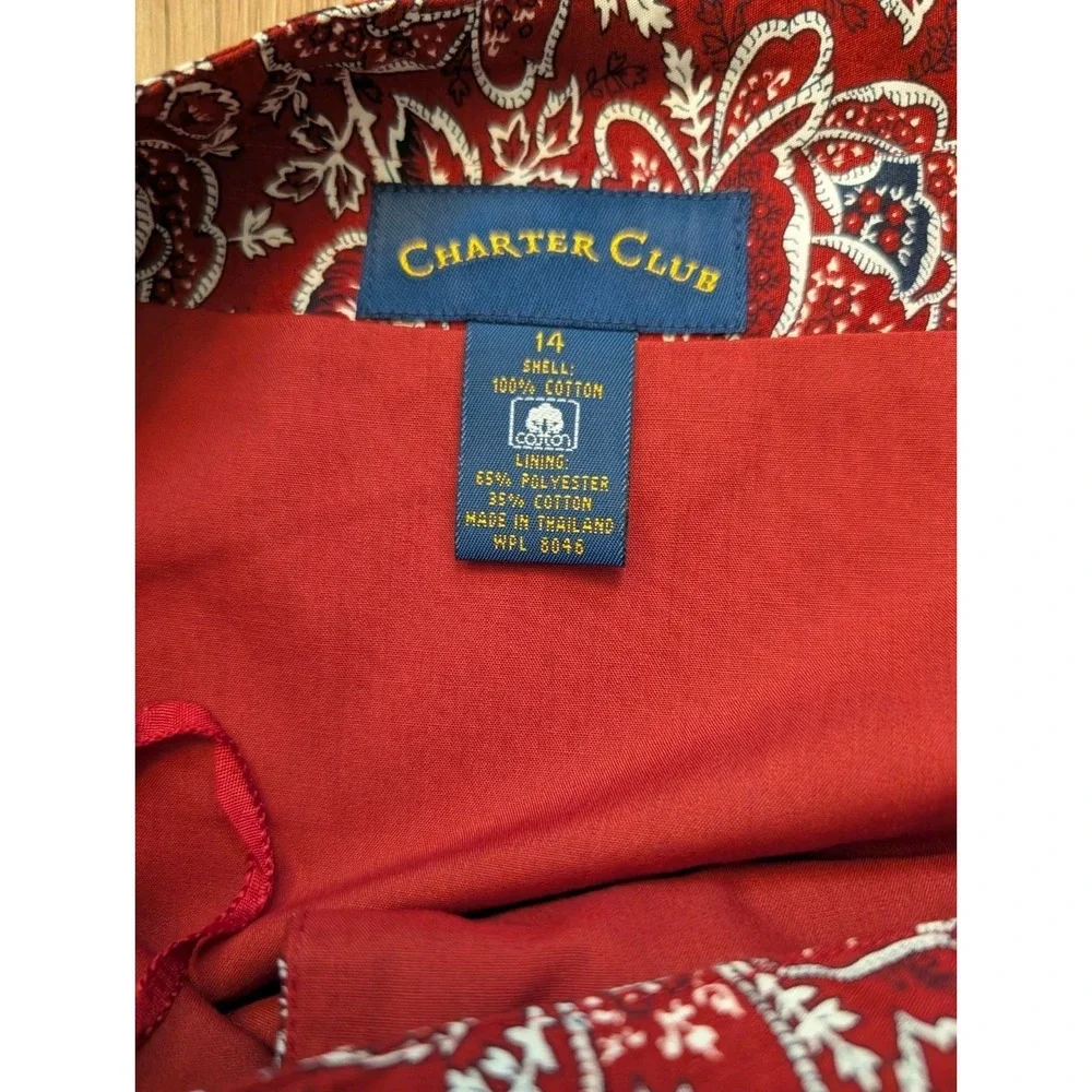 Charter Club Wrap Skirt Size 14 Straight Midi Red White Blue Floral Bandana Boho